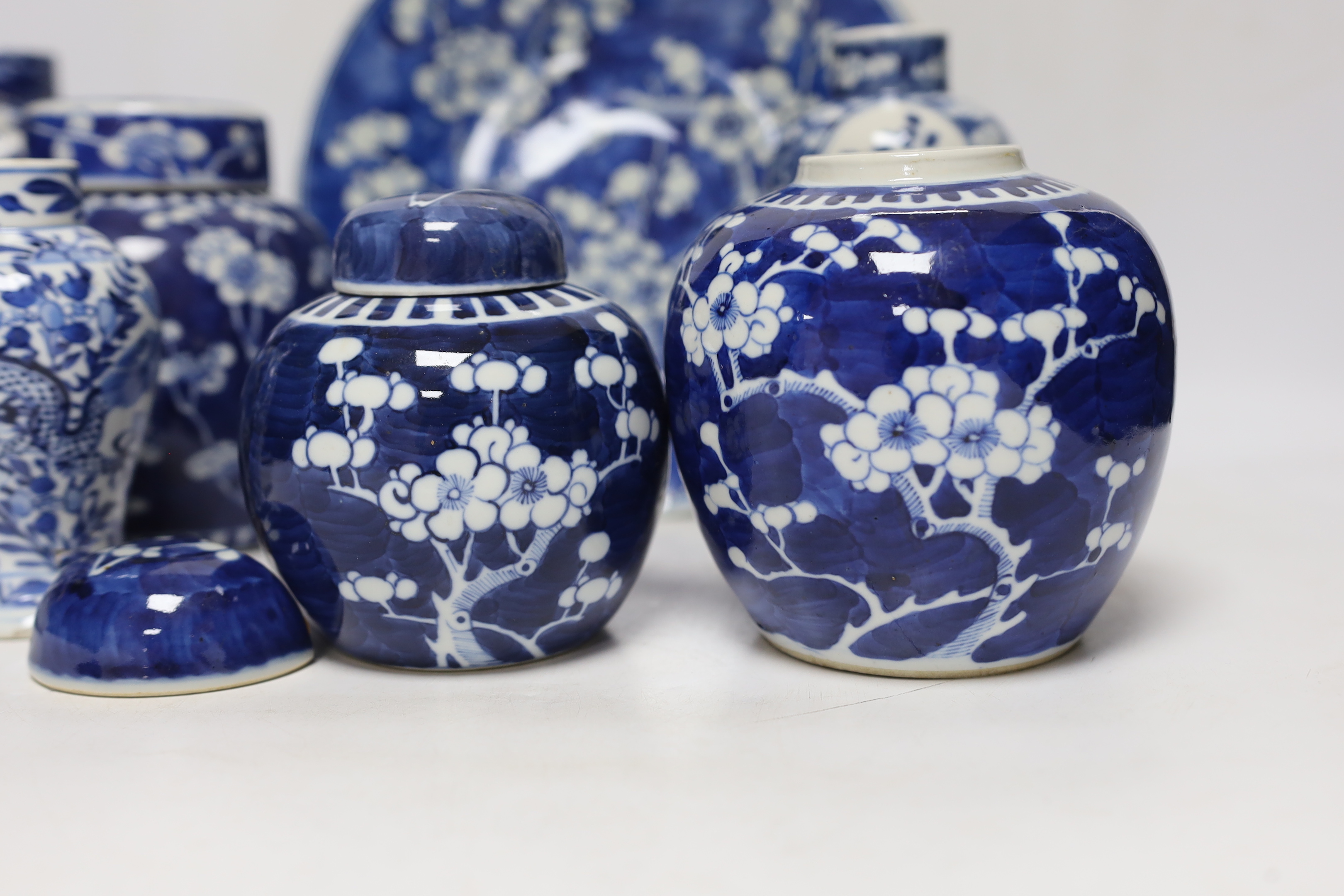 An 18th century Chinese export blue and white dish together with other various Chinese blue and white ceramics and a Worcester teabowl and saucer (13)